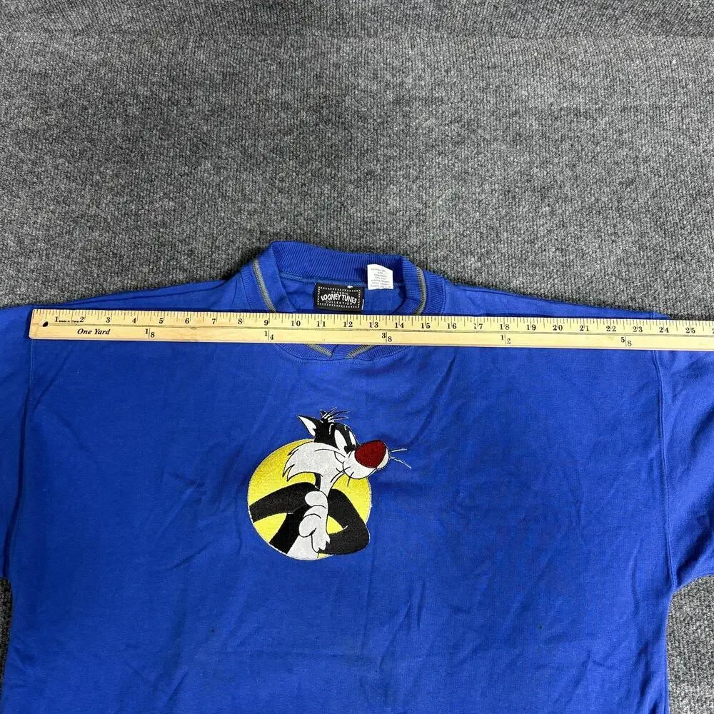 Looney Tunes Sweatshirt Boys XL 18-20 Blue Sylvester Tweety Fleece Pullover